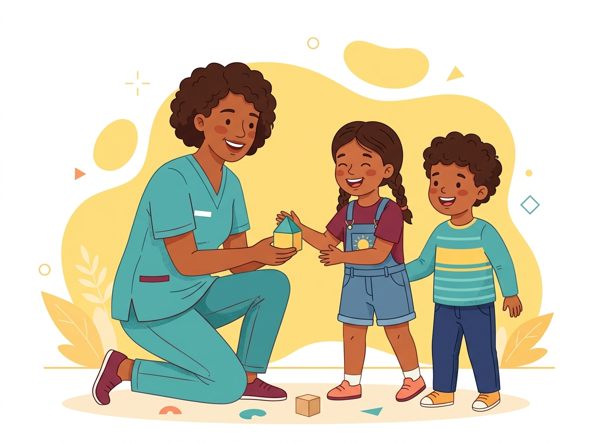 Doctor with happy children